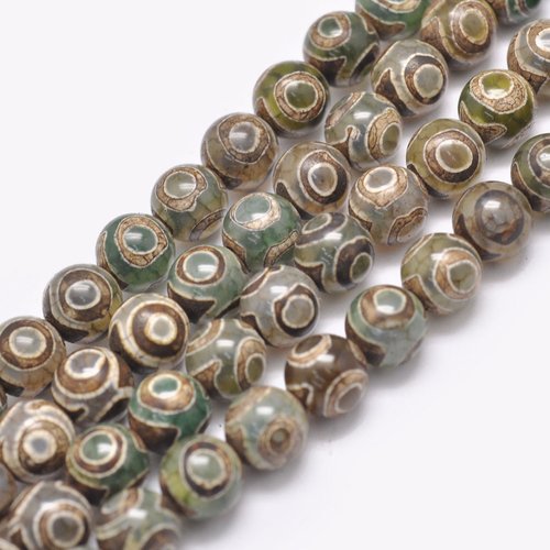 Perle dzi tibétaine,agate naturel,rond,8 mm,lot de 10 perles