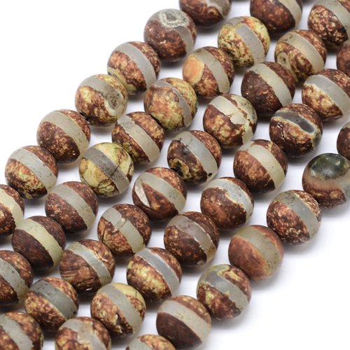 Perle dzi tibétaine,agate naturel,rond,8 mm,lot de 10 perles