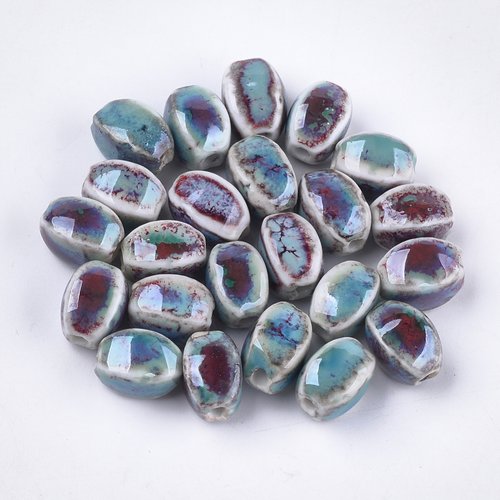 Perle céramique du pérou, ovale,12~14x9~10.5x9~11mm, trou: 2.5mm lot de 10 perles