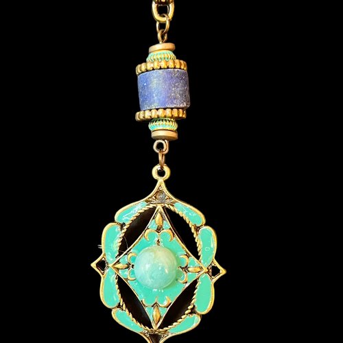 Pendentif ethnique perle en lapis lazuli et cabochon en amazonite