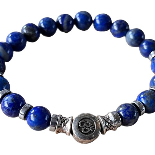 Kit bracelet élastique perle en lapis lazuli et métal ohm