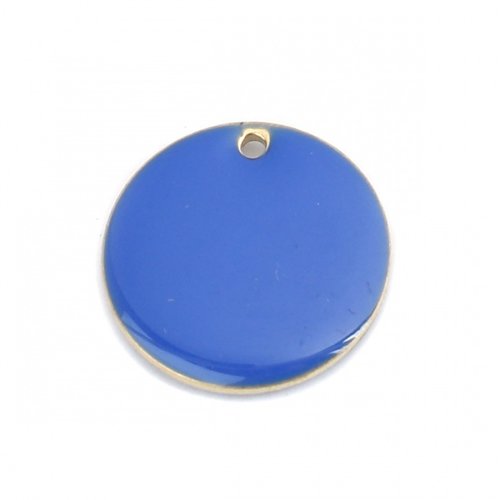 Breloques sequins emaillés double face en laiton rond doré bleu 16mm dia,lot de 2