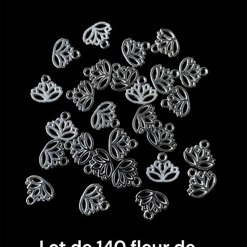 Lot de 140 breloques lotus en métal argent