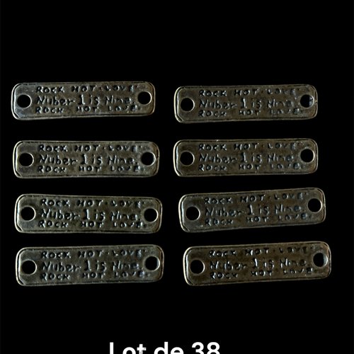 Plaque connecteur,message,métal bronze,28mm x 6.6mm,lot de 38