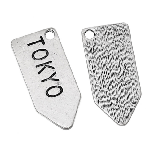 Pendentifs panneau indicateur en métal argenté avec message tokyo ,lot de 19