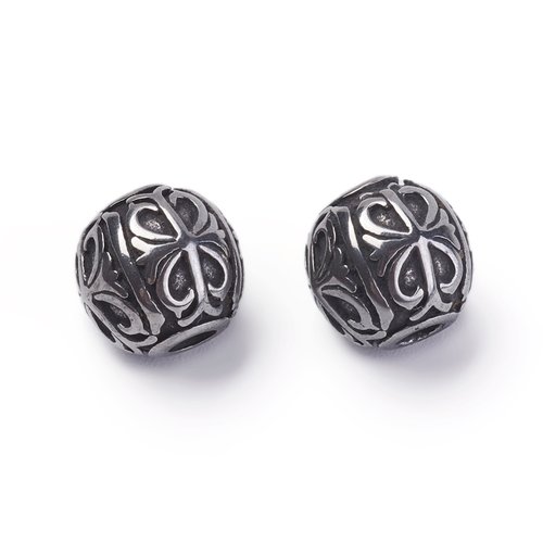 Perle intercalaire acier inoxydable 304,vieil argent,rond, 11,5 mm,lot de 2pcs