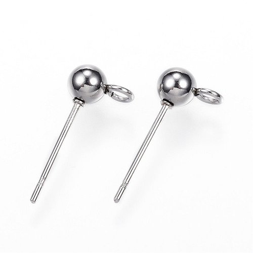Support boucles d'oreilles tige en acier inoxydable 304 argent,lot de 10