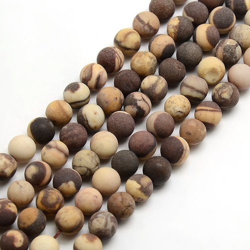 Perle jaspe zèbre mat naturel, 8mm, trou: 1mm,lot de 10