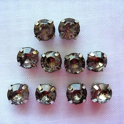 10 perles chatons 8 mm gris transparent forme diamant sertis métal argenté