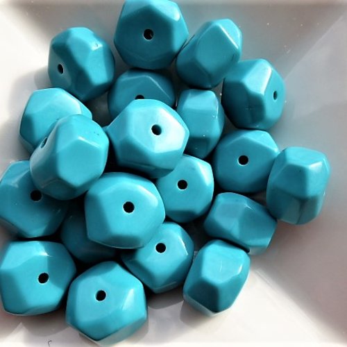 7 perles acrylique turquoise forme écrou 12 mm pe 514 création bijoux, loisirs créatifs et manuels, décoration