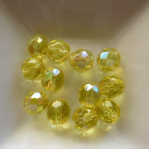 12 perles facettes cristal ab bohême à facettes 8mm jonquil vb 38-12 pour créations bijoux, décoration et loisirs manuels