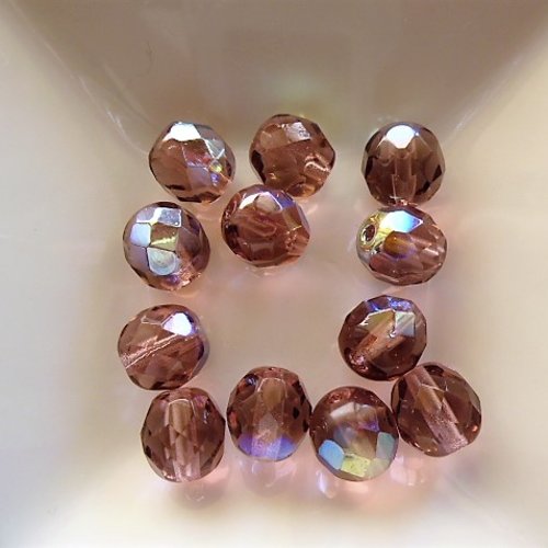 12 perles cristal ab bohême à facettes 8 mm light améthyste vb 34-12 pour créations bijoux, loisirs et décorations