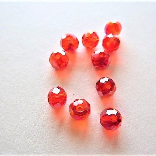 Perles cristal ab à facettes briolettes 6 x 4 mm  rouge vermillon lot de 10