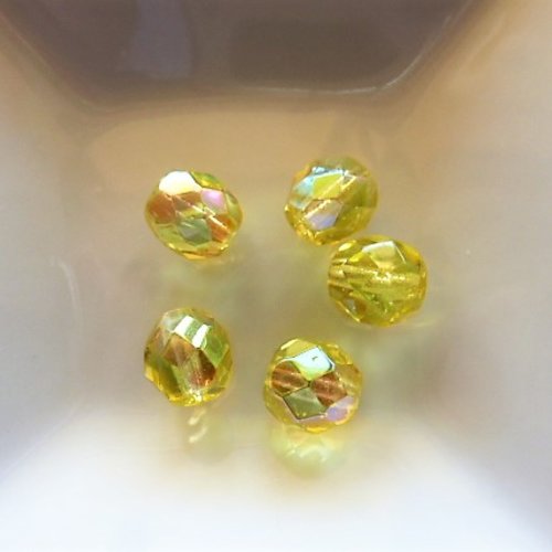 5 perles facettes cristal ab bohême 8 mm jaune jonquille vb 38-5 pour créations bijoux