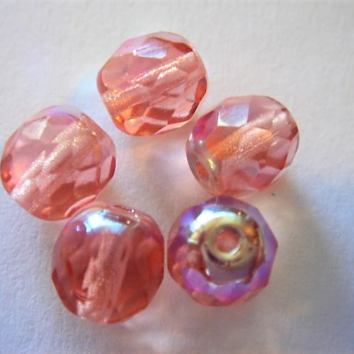 5 perles cristal ab bohême facettes 8 mm light rose vb 36-5 pour créations bijoux, loisirs créatifs et décoration