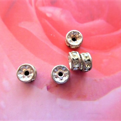 5 rondelles strass argenté perles vintages années 80 fabrication française pe 99 pour création bijoux style rétro