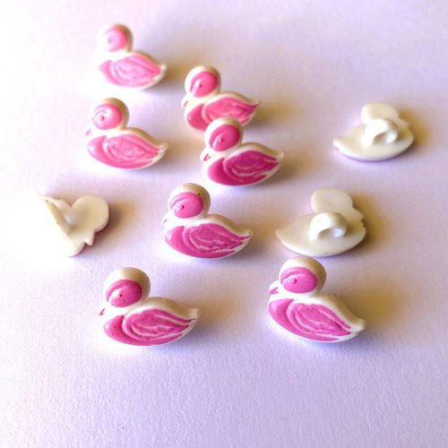 10 boutons petits canards rose et blanc 12 x 13 mm