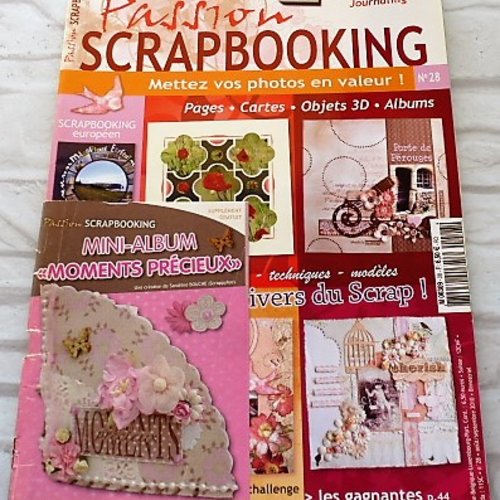 Livre passion scrapbooking n° 28 mini album "moments précieux", carterie, boîtes et flacons sustomisés et divers sujets