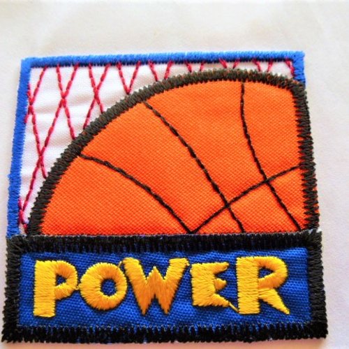 Applique thermocollante 54 mm écusson power bleu marine, patch pour customisation vêtements et accessoires sport basket