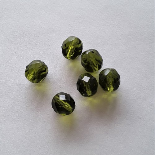 6 perles cristal bohême facettes 8 mm vert olive créations bijoux, colliers, bracelets, boucles d'oreilles, décoration, loisirs