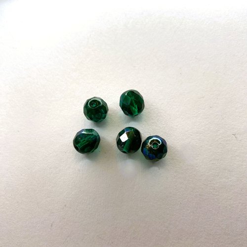 5 perles verre bohème cristal ab émeraude 8 mm