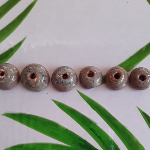 Lot de 6 perles céramique 900 h forme 1/2 perle vert marron déstockage