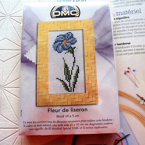 Mini kit à broder dmc fleur de liseron t 879 k avec cadre en bois mer 169 créative world pour création manuelle adultes et enfants 