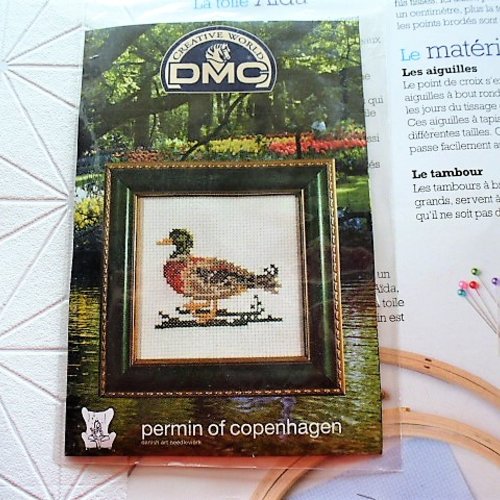 Mini kit à broder dmc canard col vert mer 170 permin of copenhagen pour création manuelle adultes et enfants danish art needlework 