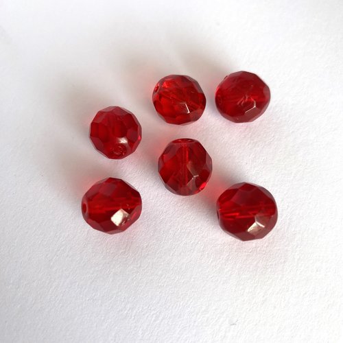 6 perles facettes 12 mm verre de bohème rouge vermillon