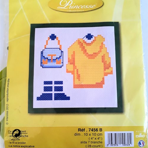Kit princesse 7456 b point de croix à point compté avec fils à broder