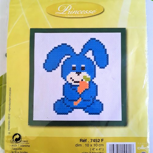 Kit broderie princesse petit lapin point de croix à point compté