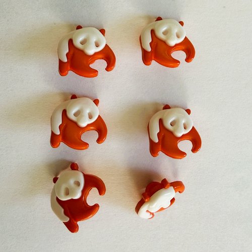 6 petits boutons panda oranges