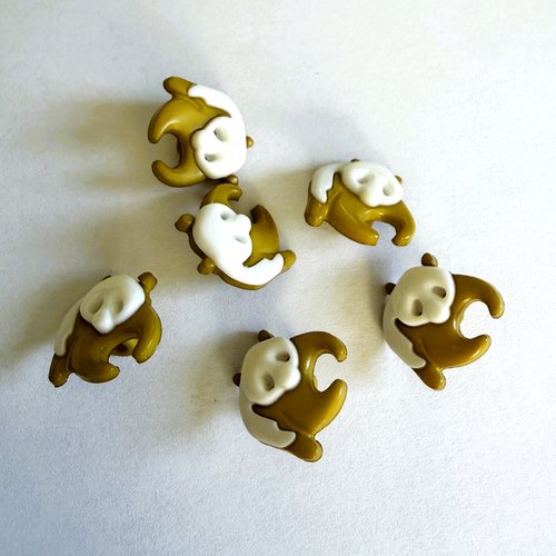 6 boutons panda couleur kaki et blanc