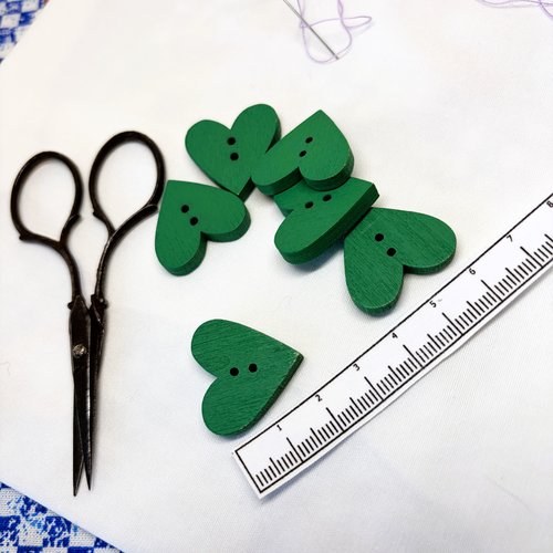Boutons en bois couleur verte lot de 6