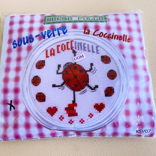 Kit broderie herbe folle motif coccinelle avec cadre