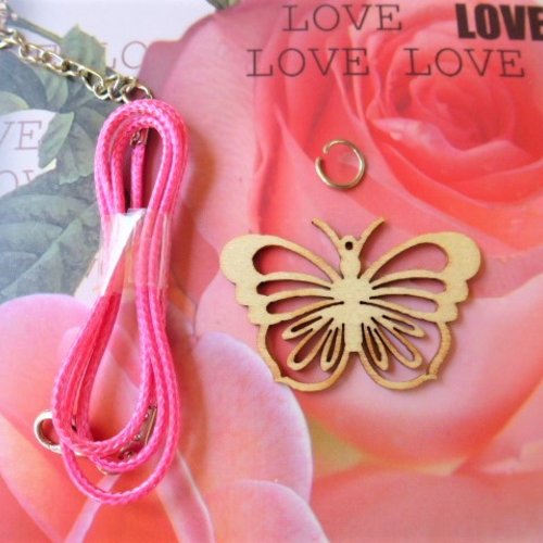 Kit créatif collier modèle papillon cordon rose