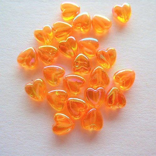 12 perles coeurs acrylique 6 mm irisées oranges pe 527 pour création de bijoux, loisirs créatifs, pour décoration, broderie, couture