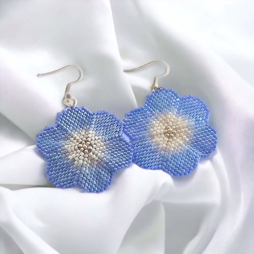 Boucles d'oreilles - fleurs - bleu