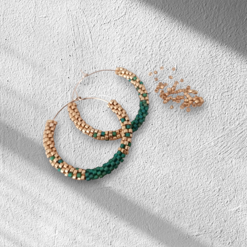 Hoops élégantes, fait main : doré et vert émraude