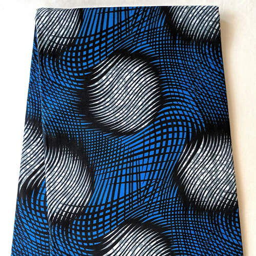 Coupon wax par 45x 116 cm, tissu wax, ankara wax 100% coton, ankara fabric, tissu wax, wax fabric, pagne africain bleu, motif rayure