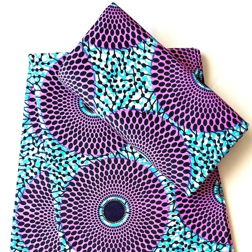 Tissu wax africain par 45 x 116 cm, ankara wax 100% coton, coupon wax, tissu ankara, pagne africain, motif "grands disques" rose, fond bleu