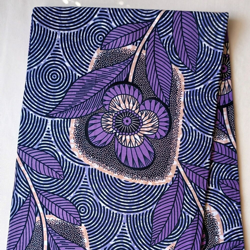 Coupon wax, tissu wax par 45 x 116 cm, ankara wax 100% coton, ankara fabric, wax fabrics, imprimé africain violet, motif fleur