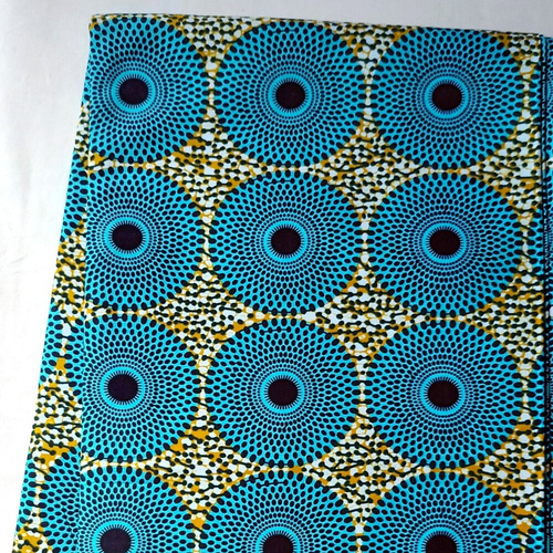 Coupon wax par 45 x116 cm, tissu wax, ankara wax 100% coton, ankara fabric, wax fabrics, pagne africain, motif disque, couleur bleu