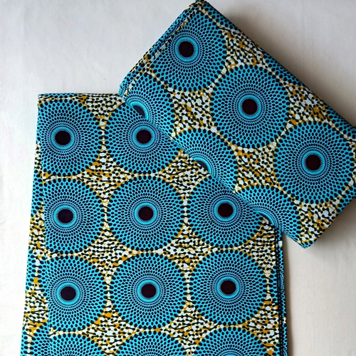 Coupon wax par 45 x116 cm, tissu wax, ankara wax 100% coton, ankara fabric, wax fabrics, pagne africain, motif disque, couleur bleu
