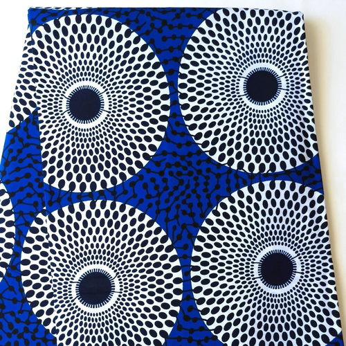 Coupon wax 45 cm x 116 cm /tissu africain/ ankara wax 100% coton/ankara fabric / grand disque blanc fond bleu