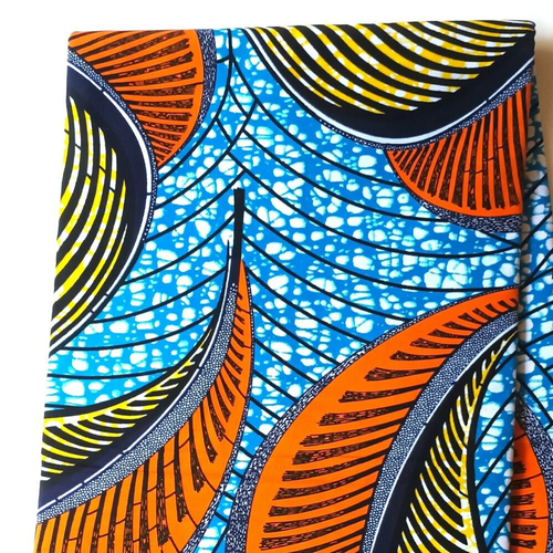 Coupon wax africain 100% coton, tissu wax par 45 cm, ankara wax, ankara fabric, wax fabrics, pagne africain orange et bleu