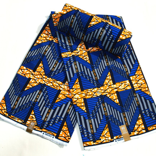 Tissu wax par 1/2 yard (45 cm), ankara wax 100% coton, coupon wax, ankara fabric, wax fabrics, pagne africain bleu, motif "escalier"
