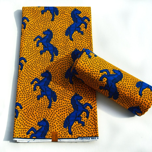 Coupon wax, tissu wax par 1/2 yard (45 cm), ankara wax 100% coton, ankara fabric, pagne, motif "saut de cheval", couleur jaune et bleu