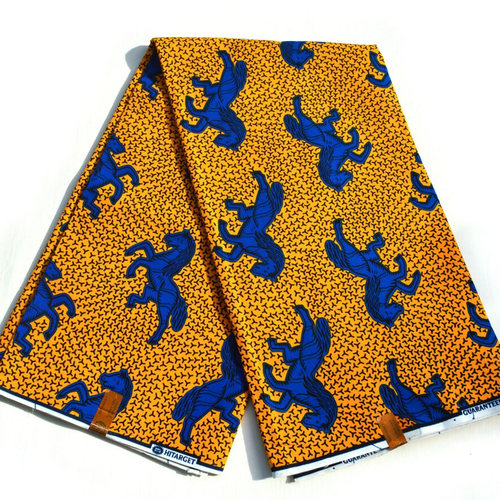 Tissu Coton Imprimé Africain Ankara/Kente Bleu Et Jaune - 45" De Large, Vendu Au Yard (environ 91 Cm)