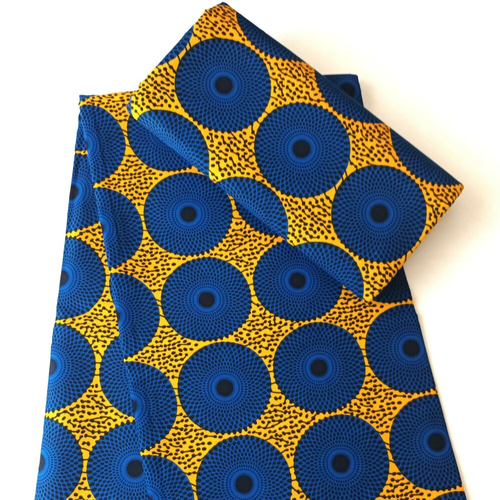 Coupon wax, tissu wax par 1/2 yard, ankara wax 100% coton, tissu ankara, african print fabric, african wax, pagne jaune, motif "disque bleu"